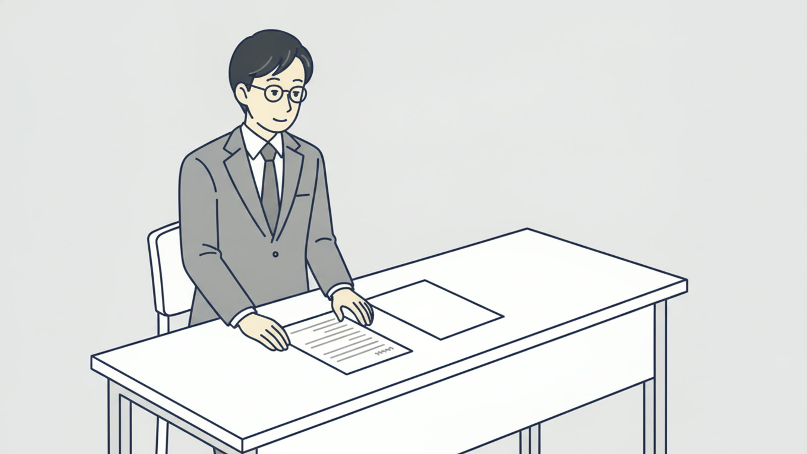 机の上に紙が二枚。左の紙には行が書かれ、右の紙は白紙
