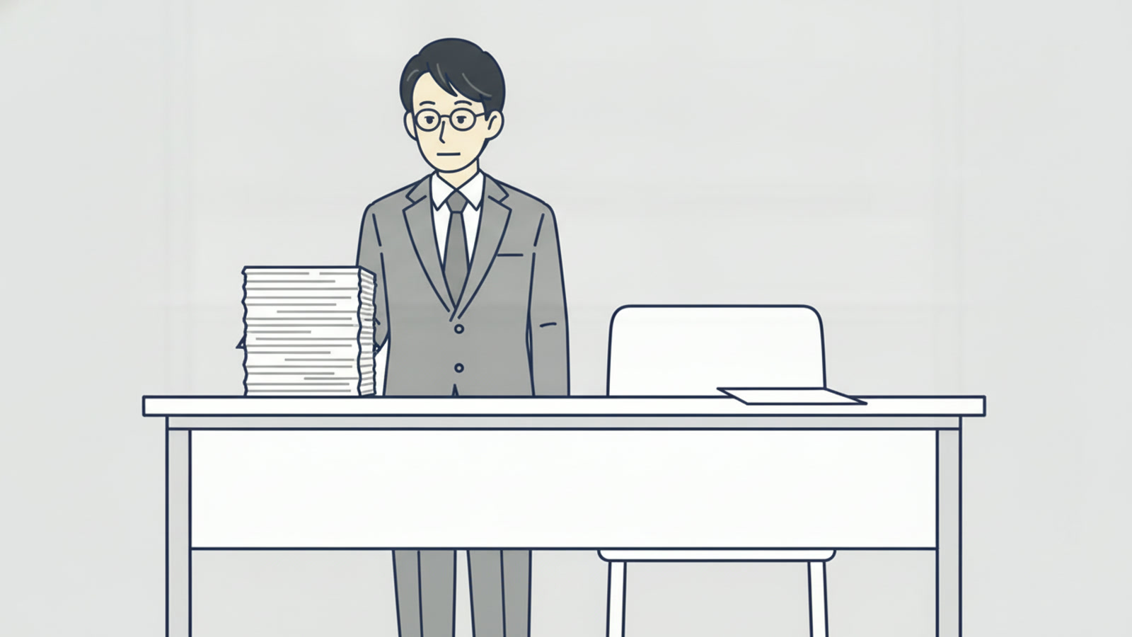 机の上に、厚く積み上がった紙の束と、一枚だけ置かれた紙