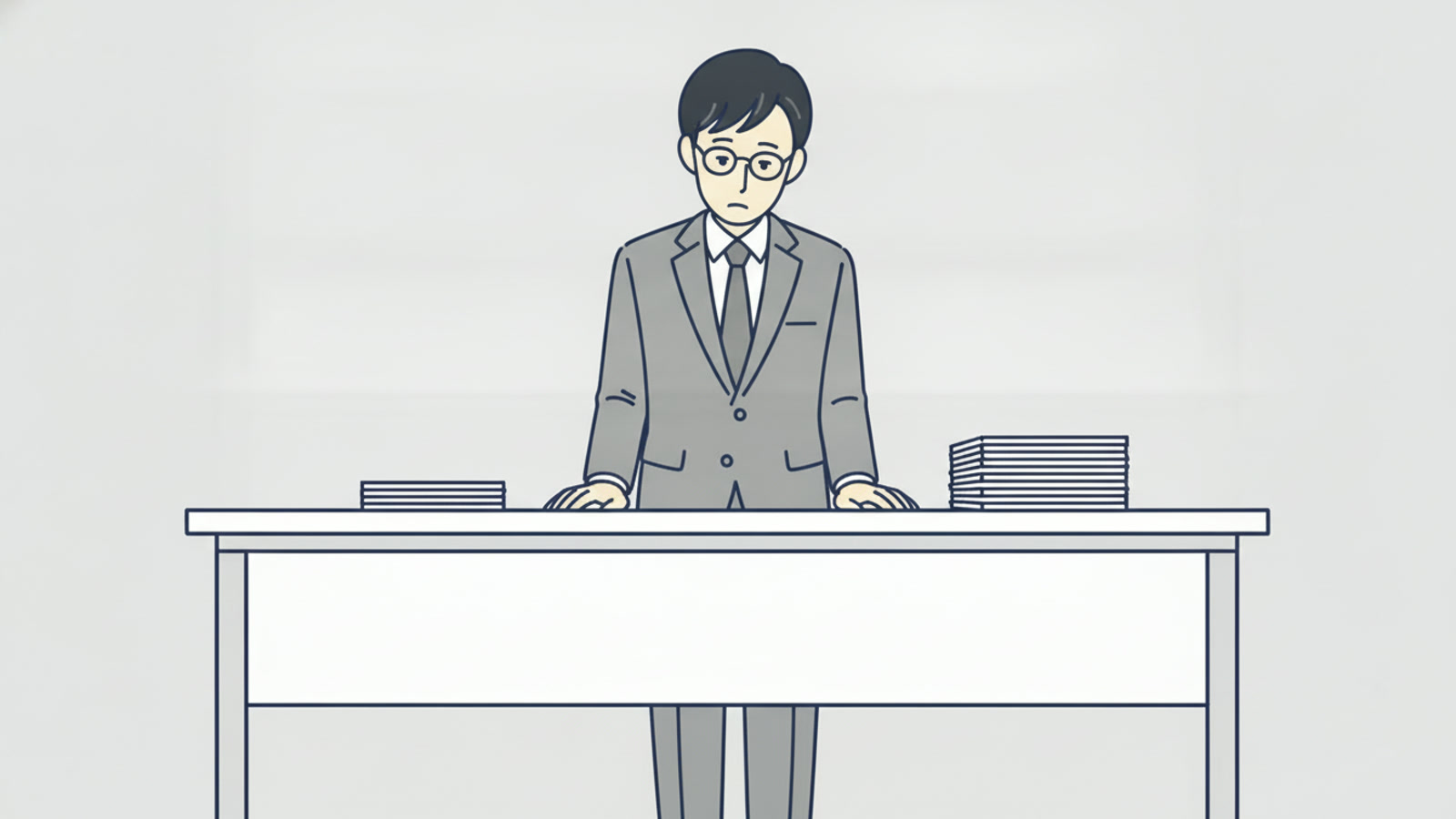 机の上に、厚みの違う紙の束が二つ並べて置かれている