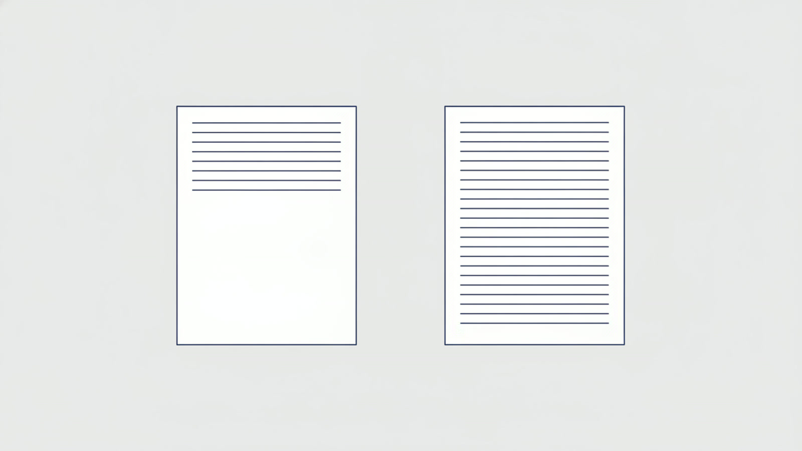 上半分だけ線が書かれた紙と、上から下まで線が書かれた紙の図