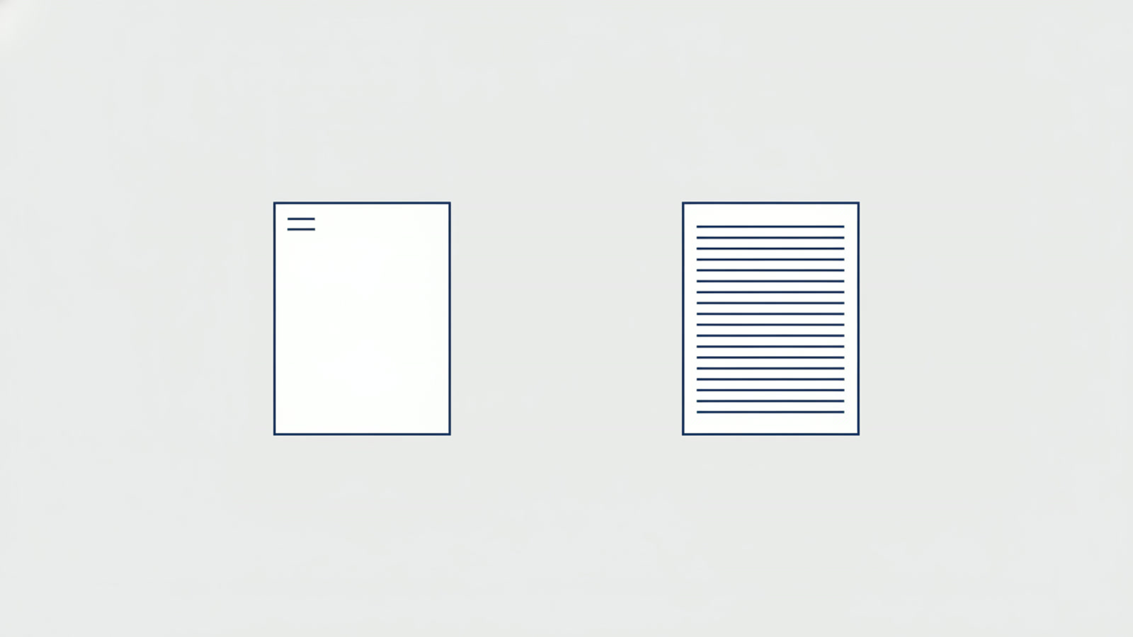 短い線が2本だけの紙と、線がびっしり書かれた紙の図