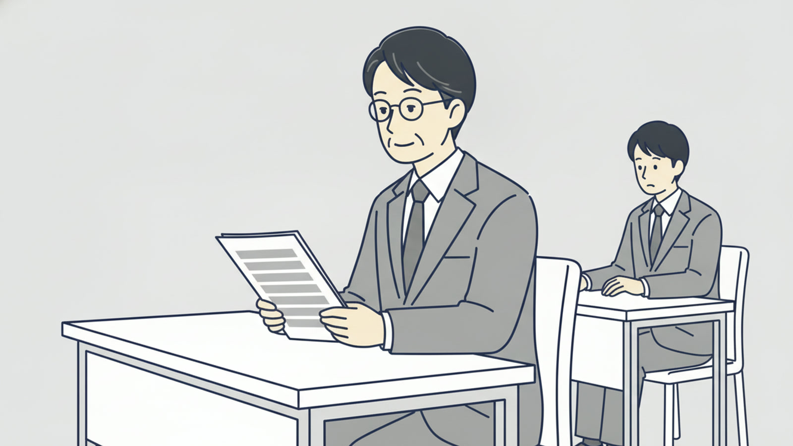 60代前半の男性が自席で穏やかに仕事をしている